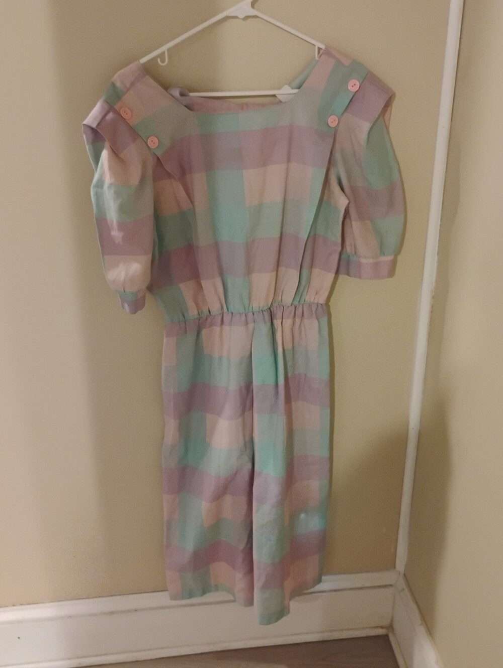 Vintage 1980s Pastel Plaid Buttoned Cottagecore Dress